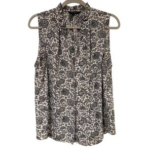 Banana Republic Factory Sleeveless Blouse Black White Large V Neck Paisley Top